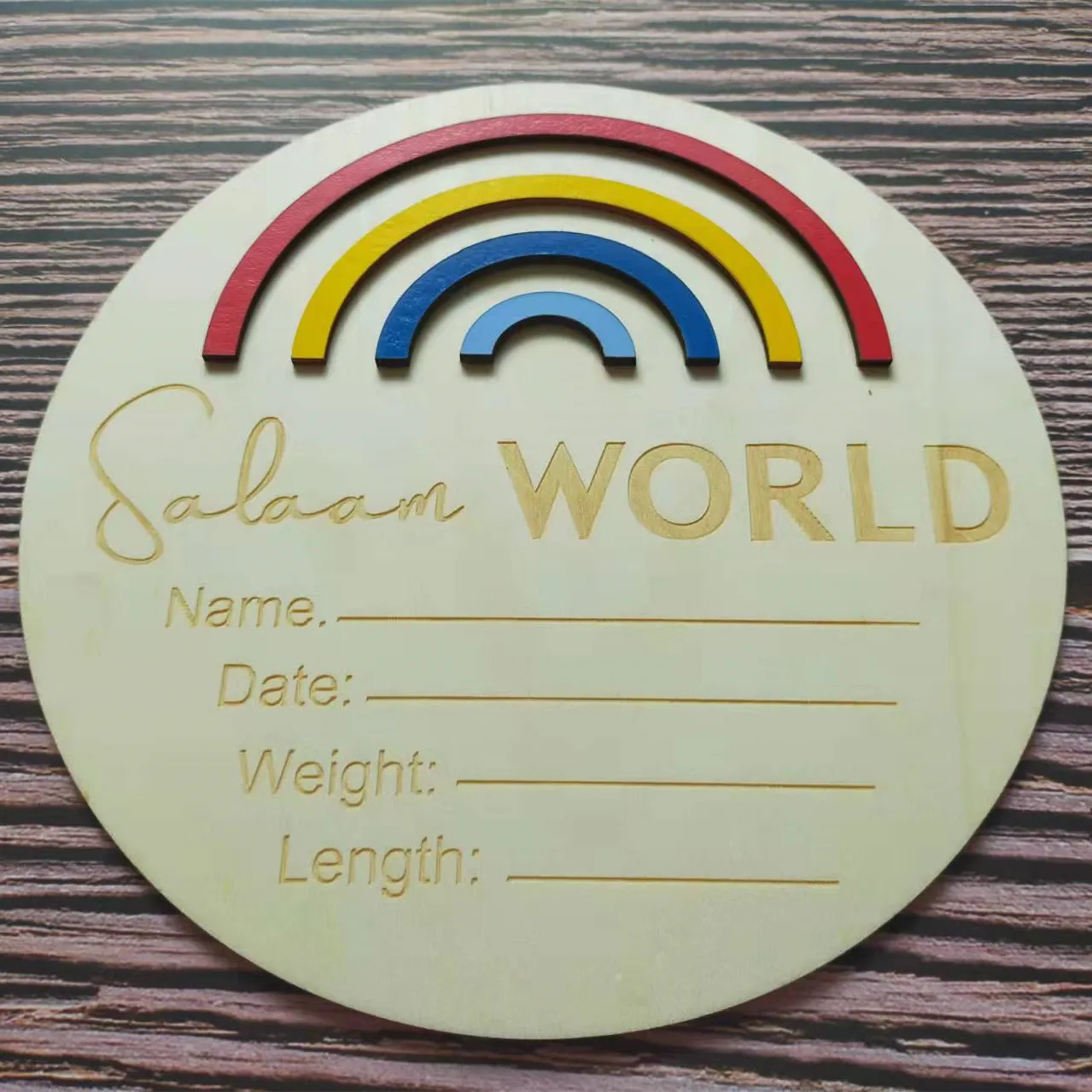 

20cm Big Size Handmade Painted Colorful Rainbow Birth Announcement Salaam World Milestone Card