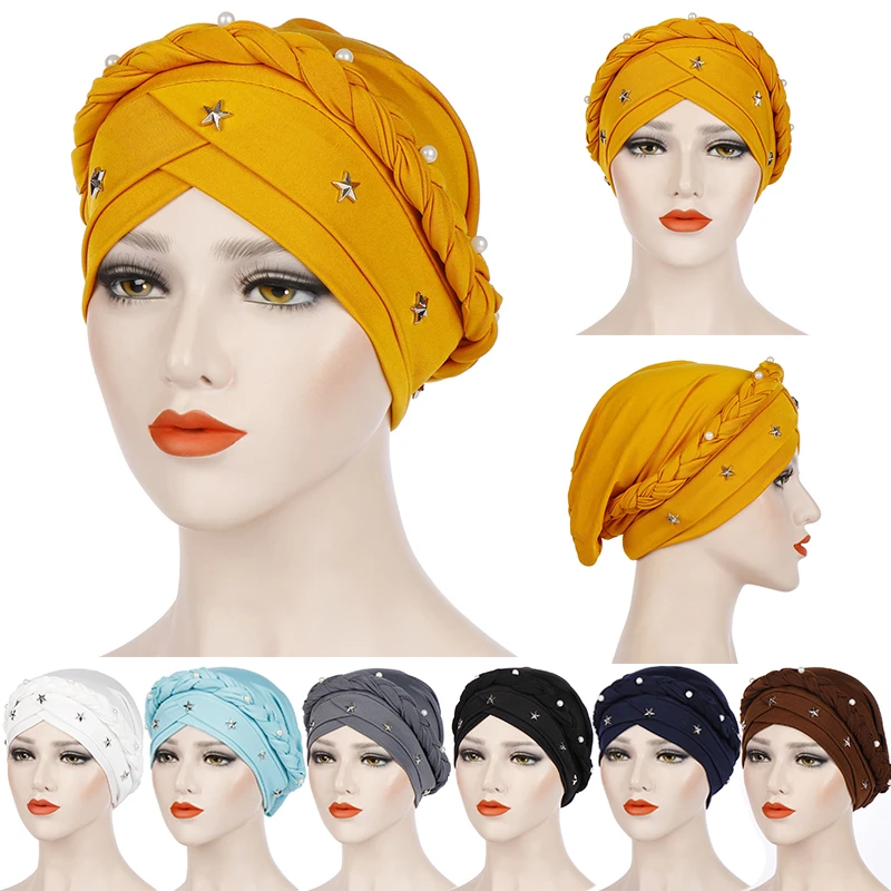 

Turban Hijab Muslim Hijab Caps Musulman For Women Muslim Solid Braid Women Hijab Wrap Cap Turbantes Cabeza Para las Mujeres