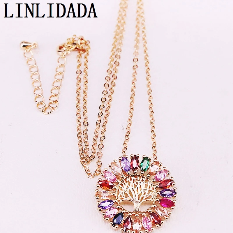 

8Pcs Gold Filled Women Rainbow Cz Fashion Zirconia Micro Pave Jewelry Colorful Round Pendant Necklaces