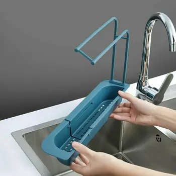 

The New Kitchen Non-perforated Pull-out Storage Drain Rack Household Sink Retractable Sponge Drain Basket Wipe Arrangement Rack