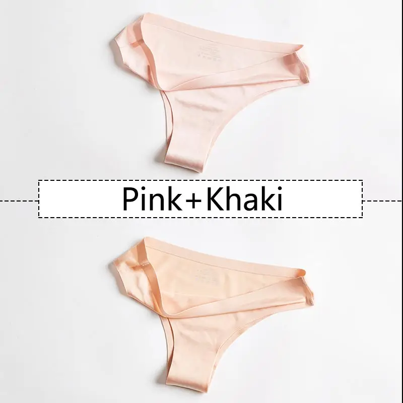 Khaki Pink 2 шт./партия, Шелковые Стринги Бесшовные трусики женское нижнее белье с низкой посадкой, однотонные мягкие стринги, женское нижнее белье, краткие сведения - Цвет: Khaki Pink