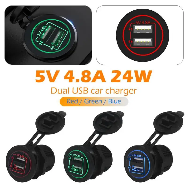 Мини двойной Переходник USB для зарядки в машине модифицированный 4.8A автоматическая зарядка 2 порта 24 Вт 12-24 В Двойная диафрагма для смартфона