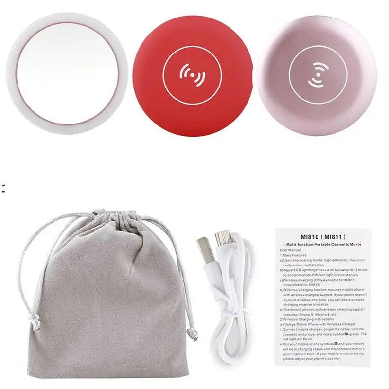 Портативный светодиодный круговой зеркало для макияжа с USB Беспроводной Зарядная база Для женщин зеркало для макияжа с светодиодный светильник ручное зеркало
