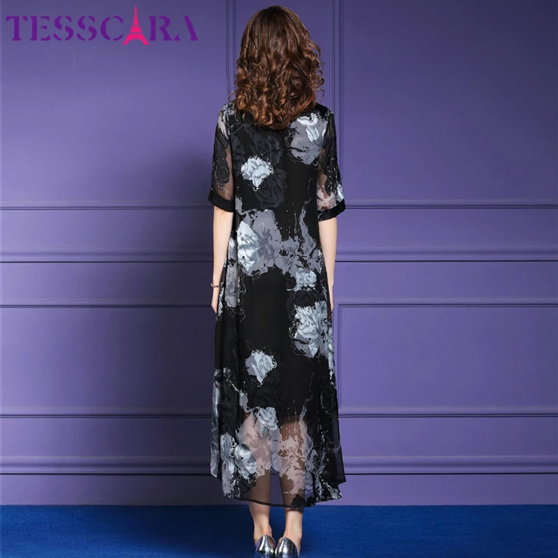 TESSCARA женское летнее элегантное шифоновое платье, женские модные офисные вечерние платья с принтом, женское винтажное дизайнерское платье высокого качества vestidos