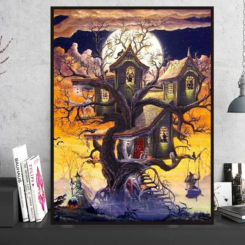 Алмазная живопись Хэллоуин дерево ведьмы 5D DIY искусство полная вышивка крестиком