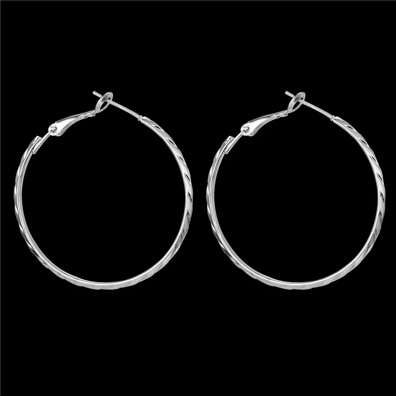 1 пара, Новая мода 925, серебряные иглы, большие серьги-кольца, Женские Ювелирные изделия, блестящие, предотвращают аллергию, в полоску, круглые, большие серьги, E15-p