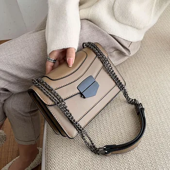 

Small Chain Splice Pu Leather Crossbody Bags For Women 2020 Shoulder Messenger Bag Female Fashion Handbags