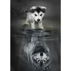 Полный 5D Diy Daimond Картина Вышивка крестом "Собака к волку" 3D Алмазные Картины круглые стразы вышивка животные Декор