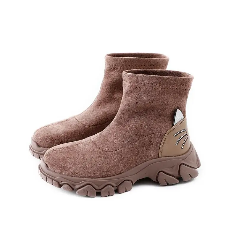 New high quality Genuine leather Girls Long Snow Boots 21-37 Winter Martin boots for Plush Warm Shoes for girls kids Sport Shoes