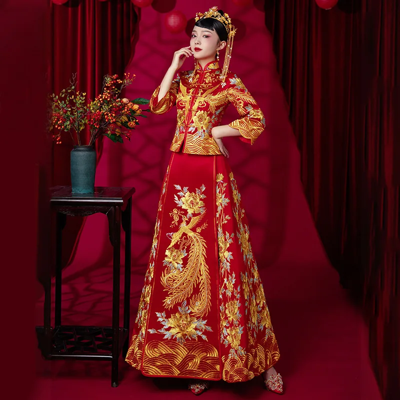 Size 6XL Modern Cheongsam Red Qipao Long Traditional Chinese Wedding Dress Oriental Style Dresses China Clothing Store
