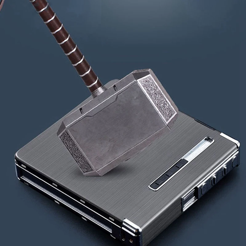 Тонкий Алюминиевый металлический Автоматический чехол для сигарет с USB перезаряжаемой ветрозащитной зажигалкой может вместить 20 сигарет