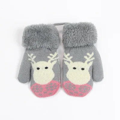 1 пара рождественских перчаток для малышей, детей, зимняя бархатная трикотажная варежки с рисунком оленя, перчатки для мальчиков и девочек, детские уличные детские перчатки - Цвет: Серый