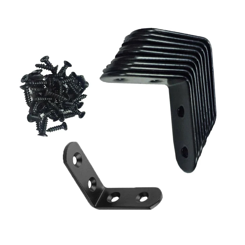 

10pcs Iron Black Corner Bracket Right Angle Bracket Corner Brace Iron L Shape Furniture Joint Brackets