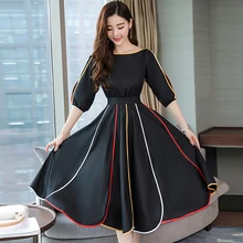 Летние с коротким рукавом Для женщин взлетно-посадочной полосы в разноцветную полоску с отделкой в стиле пэчворк элегантное плиссированное платье Высокое качество платья