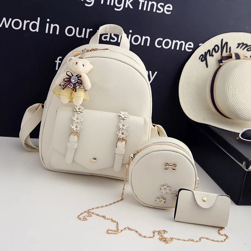 New Leather Three Piece Backpack Sets For Women Fashion Leather Backpack + Wallet + Card Holder 3 Sets