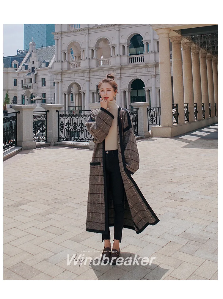 Women's Winter Plaid Woolen Jacket Long Thicken Quality Korean Style Loose Belted Casual Big Pocket Fashion Warm New Coat Female waterproof puffer coat