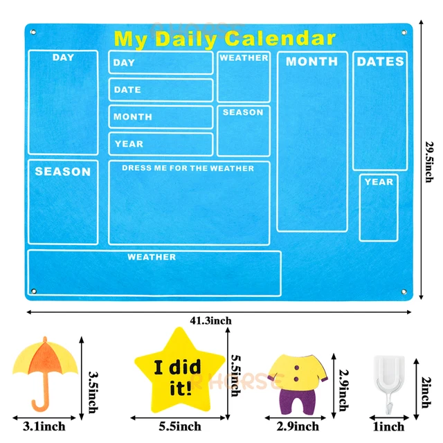 70Pcs/set My Daily Calendar Felt Board Day Month Season Schedule Time Plan Chart Early Education Good Habits for Children 2