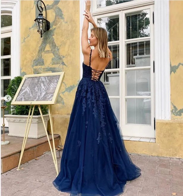 Vestidos De Gala платья для выпускного вечера Длинные Тюль Аппликации v-образным вырезом вечерние платья Vestido Formatura