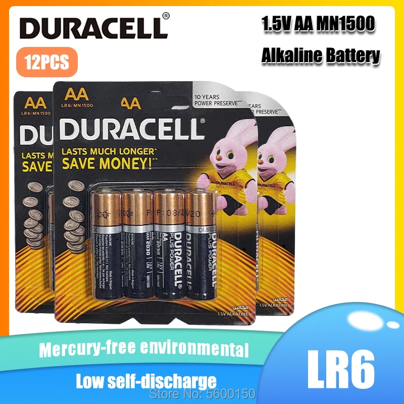 12 шт. оригинальный DURACELL 1 5 V AA Щелочная Батарея LR6 для Электронные термометры