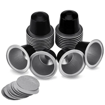 

50Sets Refillable Coffee Capsules Cup Disposable Coffee Capsules Packaging Cafe Supplies for Nespresso Black