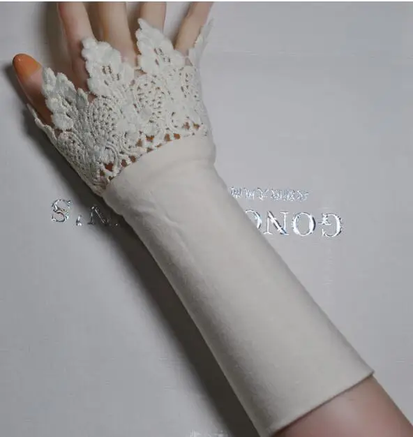 Sparsil вязаный крючком женский кружевной топ с накладным рукавом модный съемный браслет свитер блузка поддельные манжеты декоративный кожух аксессуары - Цвет: Beige