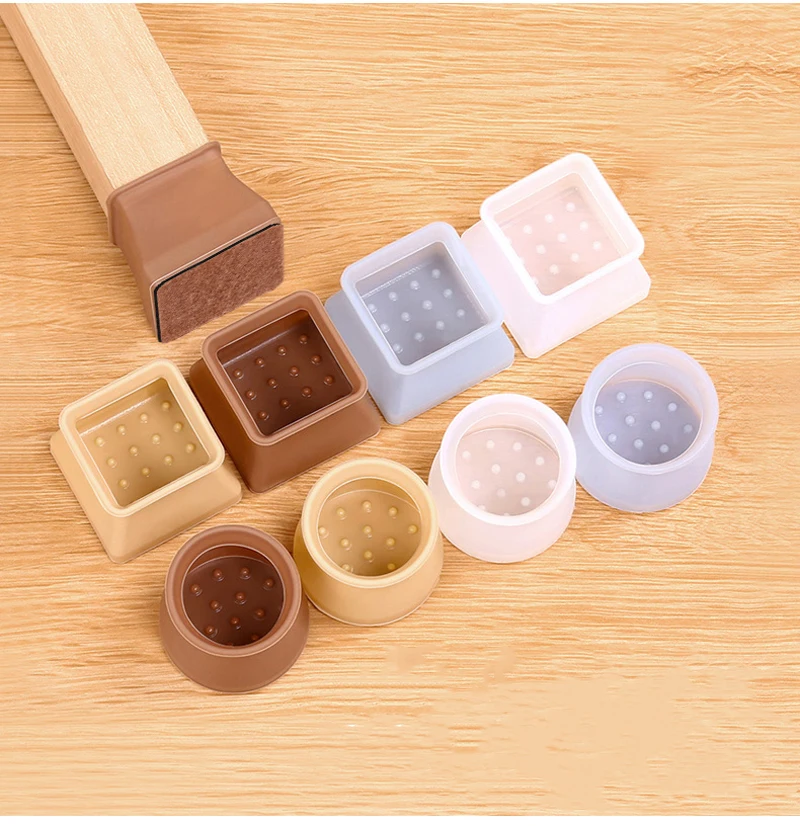16PCS Silicone Chair Leg Cover Felt Bottom Round Square Furniture Feet Caps Floor Protector Pads for Chair Leg Black Brown White