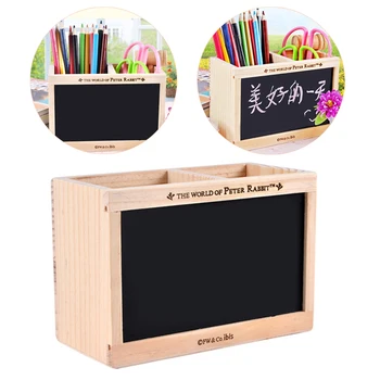 

Empty Wooden Desktop Storage Box Office Tabletop Sundries Organization eco-friendly Stationery Box Pen Holder with Blackboard