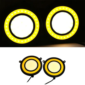 

YOLU New Car COB Round Fog Lights Universal White and Yellow LED Daytime Running Lights with Steering Lamp