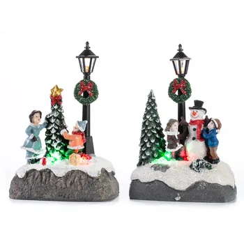 

innodept12 Christmas Ornaments Led Lighting Christmas Doll Figurine Tiny Resin Decors Battery Operated Set of 2