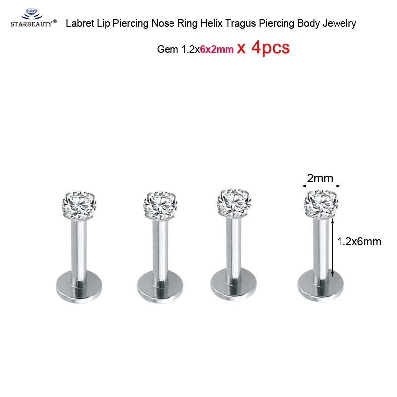 Gem 1.2x6x2mm Starose 4 шт. 16 г 2~ 5 мм кристалл Лабрет пирсинг для губ комплект мяч ноздри пирсинг для пупка серьги-спирали пирсинг для ушей кольцо для носа - Окраска металла: Gem 1.2x6x2mm