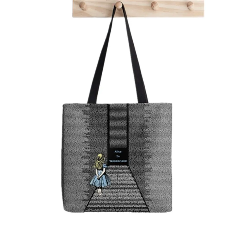 Shopper Alice In Wonderland Book Painted Tote Bag women Harajuku shopper handbag girl Shoulder shopping bag Lady Canvas Bag