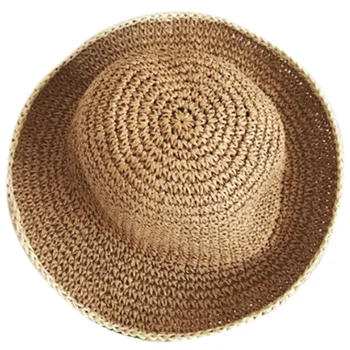 

Summer Women Hat Sun Hat Lafite Straw Brim Style Beach Fisherman'S Hat Foldable Seaside Travel Design Leisure Hat Khaki