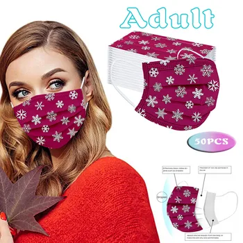 

50pc Mask With Design Adult Christmas Printed Mascarilla Disposable Three-layer Nonwove Masque Windbreak Seamless Masks Маска