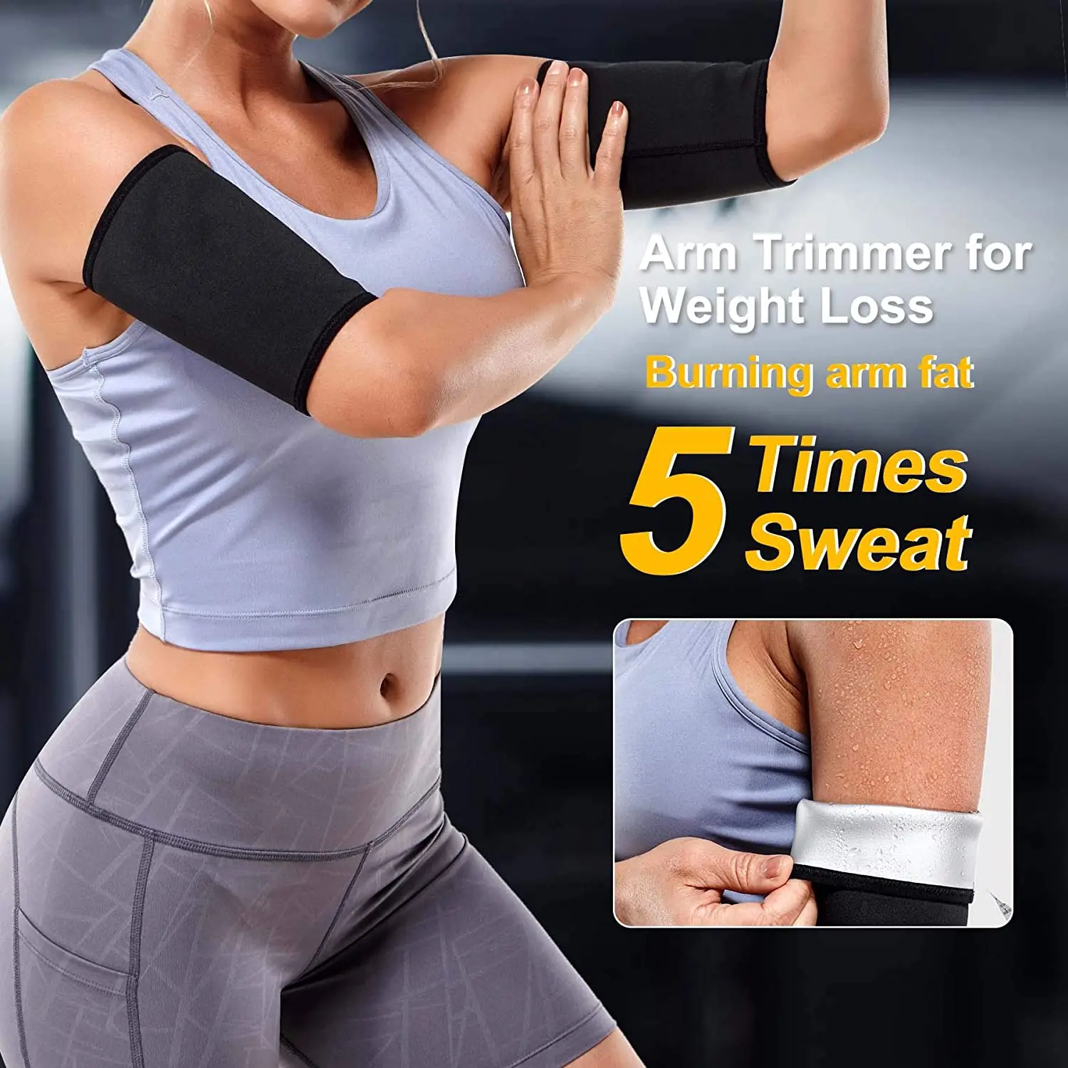 Sweat Arm Bands Trimmer for Women & Men Sauna Arm Slimmer Shaper Compression Sleeves Wraps Lose Arm Fat Sauna Arm Trimmer Sport