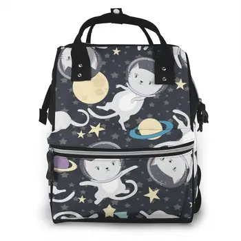 

Fun Cat Astronaut In Space Nappy Backpack Mummy Bag Large Capacity Mom Baby Multi-function Waterproof Outdoor Travel Diaper Bag