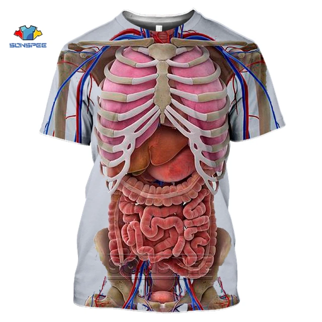 SONSPEE 2020  Male Skeleton Internal Organs T-shirts 3D Print Round Neck Short Sleev T-Shirt Anime Funny Men T Shirt