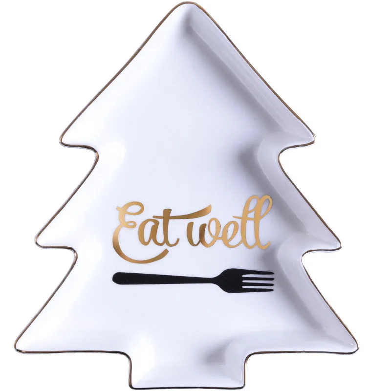 JINSERTA Christmas Tree Dinner Plate Dish Tableware Dessert Fruit Salad SuShi Cake Breakfast Plate Home Desktop Decorative Tray