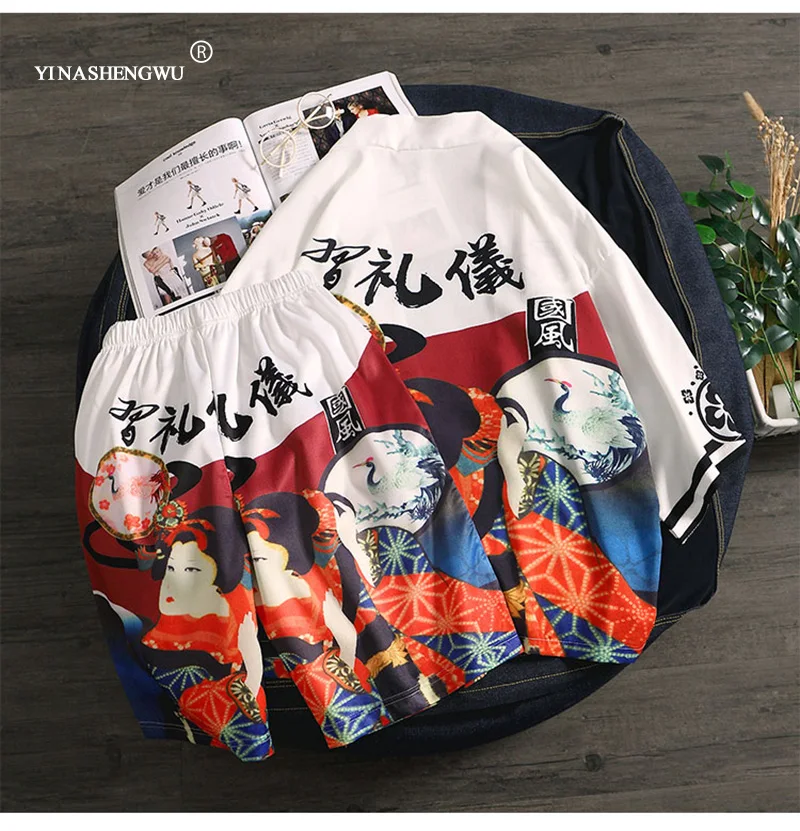 Kimono Set Top and Pants Japanese Kimono Men Yukata Men Women Robe Kimono Cardigan Men Beach Thin Casual Shirt Kimono Cosplay