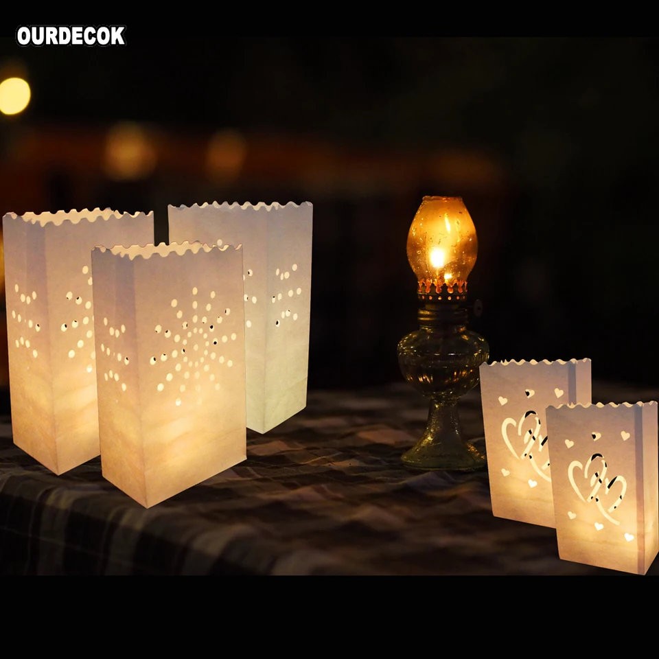 20 Bolsas Luminarias De Papel Con Forma De Corazón - Ideales Para Decorar Bodas, San Valentín, Halloween O Navidad