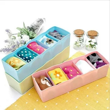 

Storage Box 5 Grids Multi-function Storage Basket Wardrobe For Tie Bra Socks Underwear Plastic Container Makeup Organizer