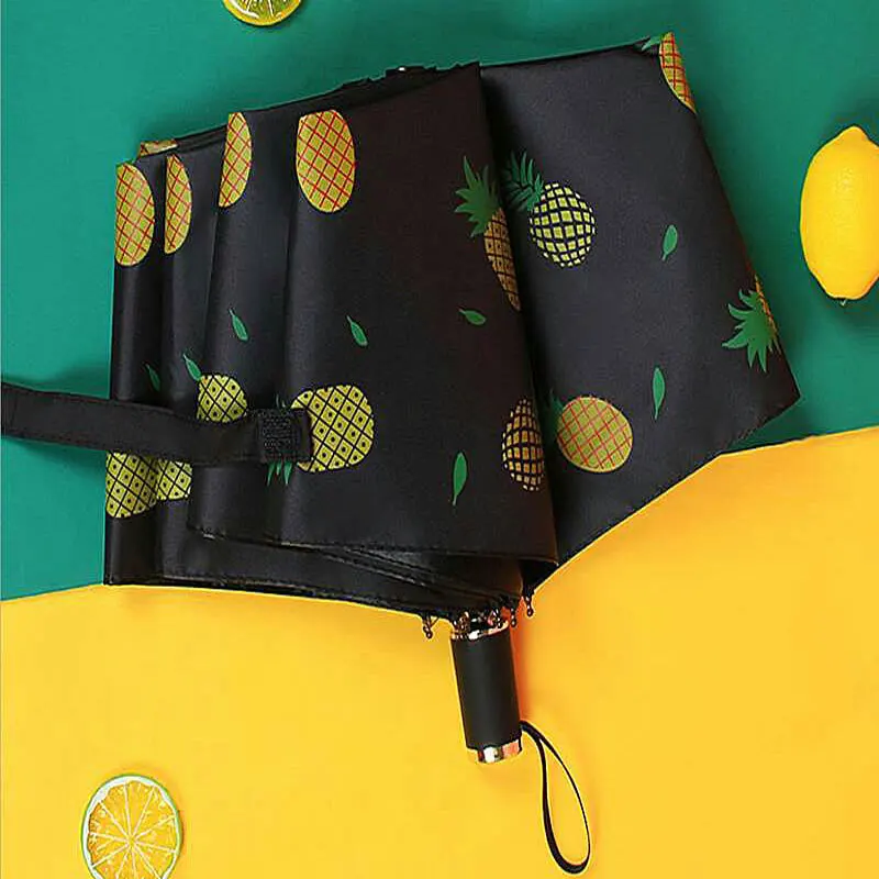 

Pineapple Three Fold Vinyl Umbrella Sun-resistant Umbrella UV Hand Open jiu he ban Folding Umbrella