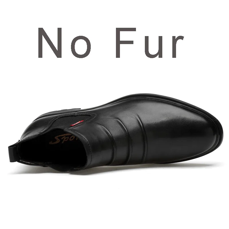 Black No Fur Youki/ботинки «Челси» мужские кожаные ботинки кэжуал мужские осенние зимние ботинки из натуральной кожи мужские ботинки теплые зимние ботинки на меху без застежки - Цвет: Black No Fur