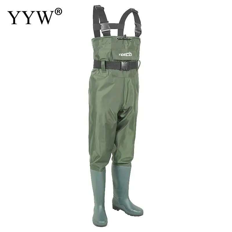 PVC Mens Fishing Rompers Chest Waders Waterproof Fishing With Wading Belt  Stocking Breathable Foot River Wader Pants Bootfoot