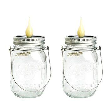 

2Pcs Solar Mason Jar Lights 10/20 Led String Fairy Star Firefly Jar Lids Lights with Flameless Candle for Backyard Garden Trees