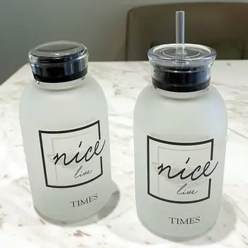 

450ml Glass Bottle Cartoon Frosted/Transparent Water Bottles BPA Free Leak-proof Drinkware Simplicity Student Cup