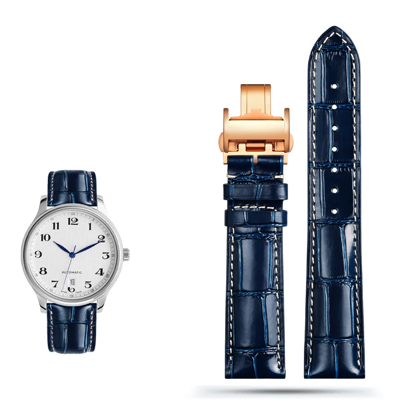 Blue Genuine Leather Watch Band Strap, 21mm/22mm – Premium Replacement Watch Strap Belt Bracelet
