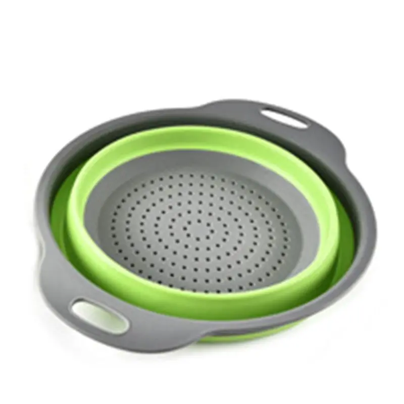 Green Size L Portable Foldable Colander Bowl Outdoor Camping Tableware Drainage Drain Basket - Color: Green Size L