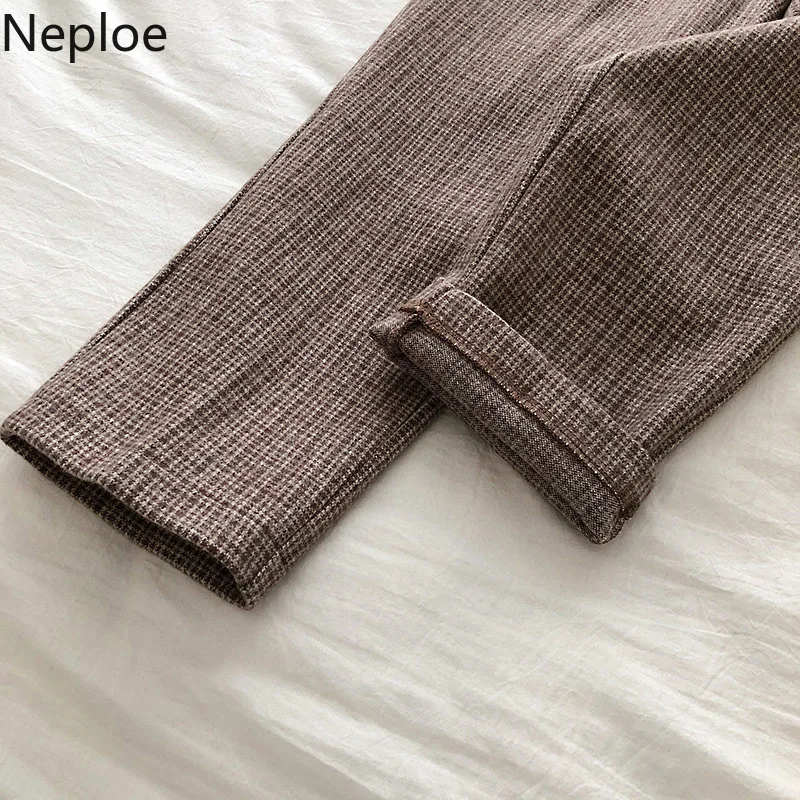 Neploe/клетчатые шерстяные штаны в британском стиле с высокой талией; брюки с поясом; Новинка года; сезон осень-весна; шаровары; Pantalones; 48407