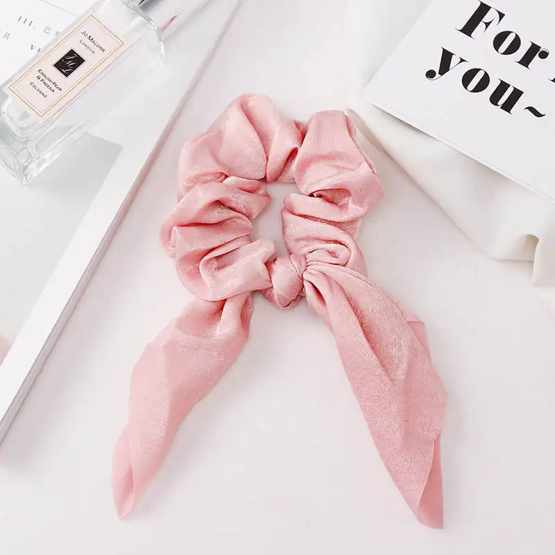 Pink Летние цветные шифоновые эластичные резинки для волос с бантиком и хвостом, резинки для волос, женские аксессуары для волос - Цвет: Pink