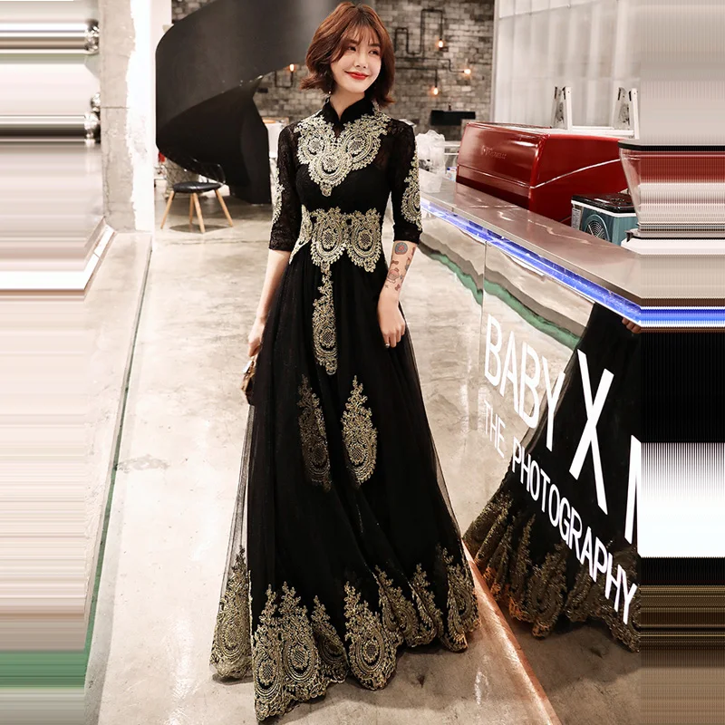 Женское вечернее платье с высоким воротником Элегантное Длинное Платье